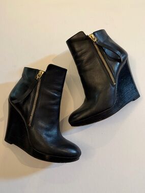 MICHAEL Michael Kors Black Leather Wedge Ankle Booties